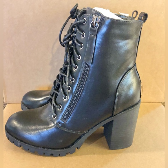 Women's Chunky Heel Booties Lace Up Round Toe Platform Ankle Boots Size 8 - Picture 7 of 14